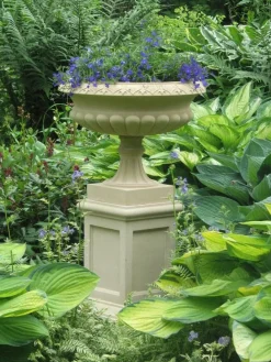 Large|Round^Statues & Sculptures Georgian Tazza Stone Garden Planter on Pedestal