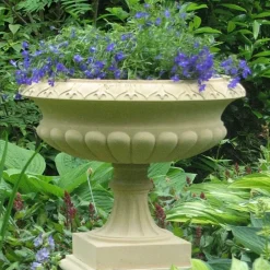 Large|Round^Statues & Sculptures Georgian Tazza Stone Garden Planter on Pedestal