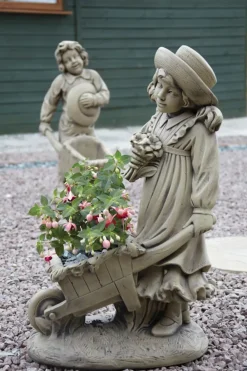 Children^Statues & Sculptures Girl & Barrow Stone Garden Statue