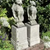 Lions|Griffins^Statues & Sculptures Gothic Griffin & Lion on Pedestal Stone Garden Statues