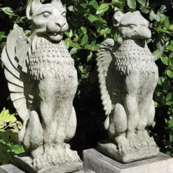 Lions|Griffins^Statues & Sculptures Gothic Griffin & Lion Stone Garden Statues