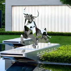 Farm|Contemporary^Statues & Sculptures Grand Bull 200cm Geometric Metal Garden Sculpture