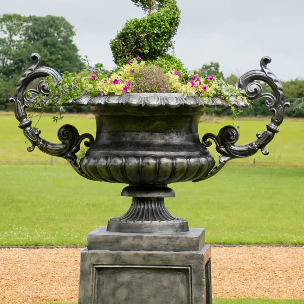 Round^Statues & Sculptures Grand Cheshire Urn Bronze Metal Garden Planter