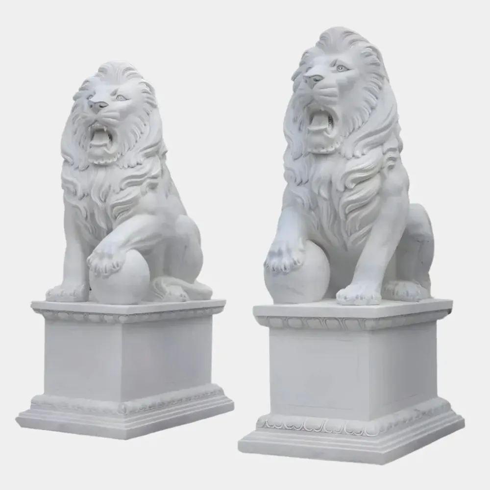 Lions|Modern^Statues & Sculptures Grand Lion 180cm White Marble Garden Statue