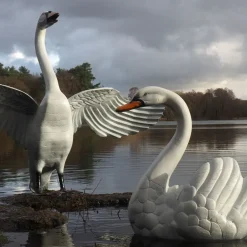Swans^Statues & Sculptures Grand Pair of Swans Antique White Metal Garden Statues