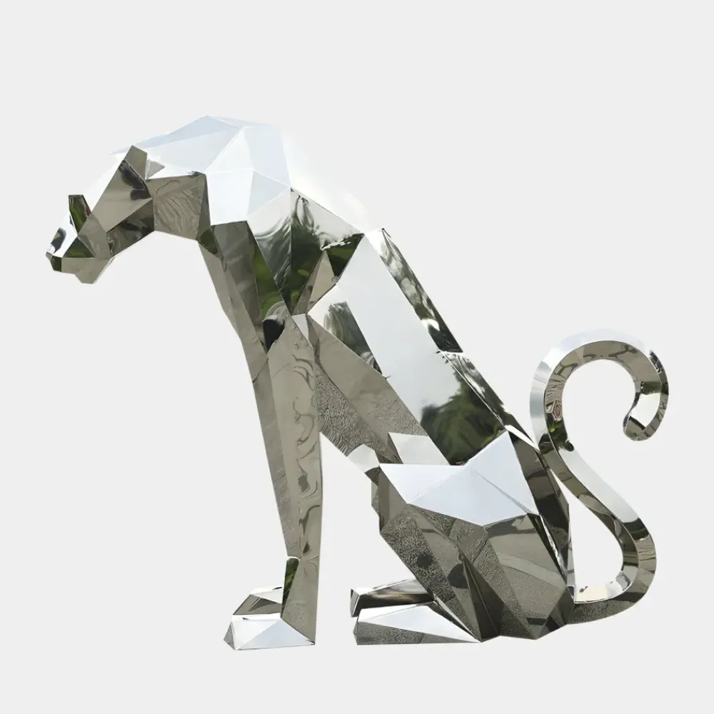 Low Poly|Animals^Statues & Sculptures Grand Panther 87cm Geometric Metal Garden Sculpture