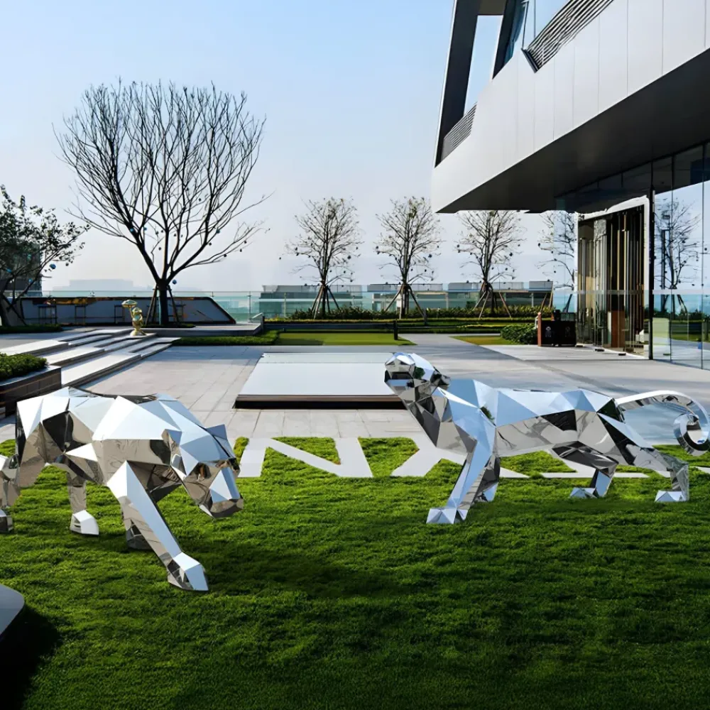 Low Poly|Animals^Statues & Sculptures Grand Panther 87cm Geometric Metal Garden Sculpture
