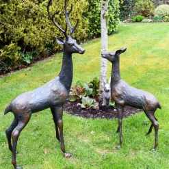 Stags & Deers^Statues & Sculptures Grand Stag & Doe Bronze Metal Garden Statues