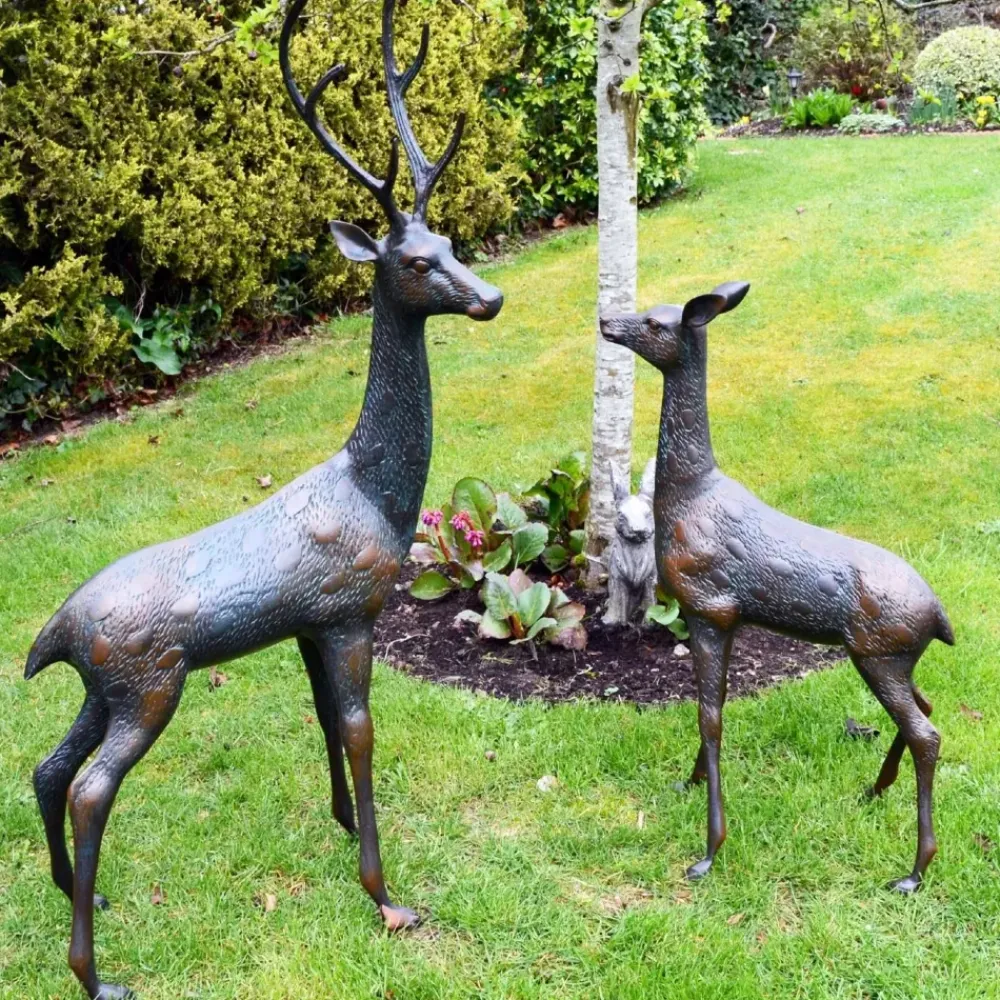 Stags & Deers^Statues & Sculptures Grand Stag & Doe Bronze Metal Garden Statues