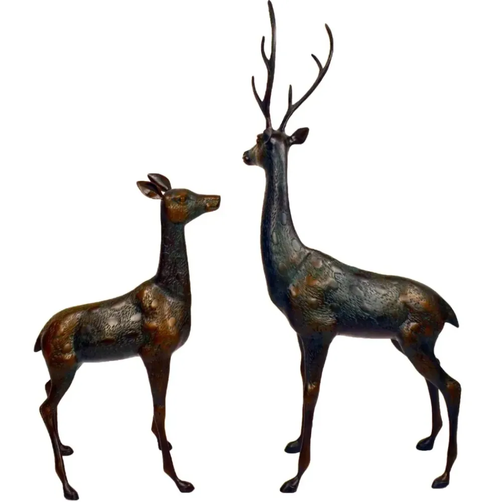 Stags & Deers^Statues & Sculptures Grand Stag & Doe Bronze Metal Garden Statues
