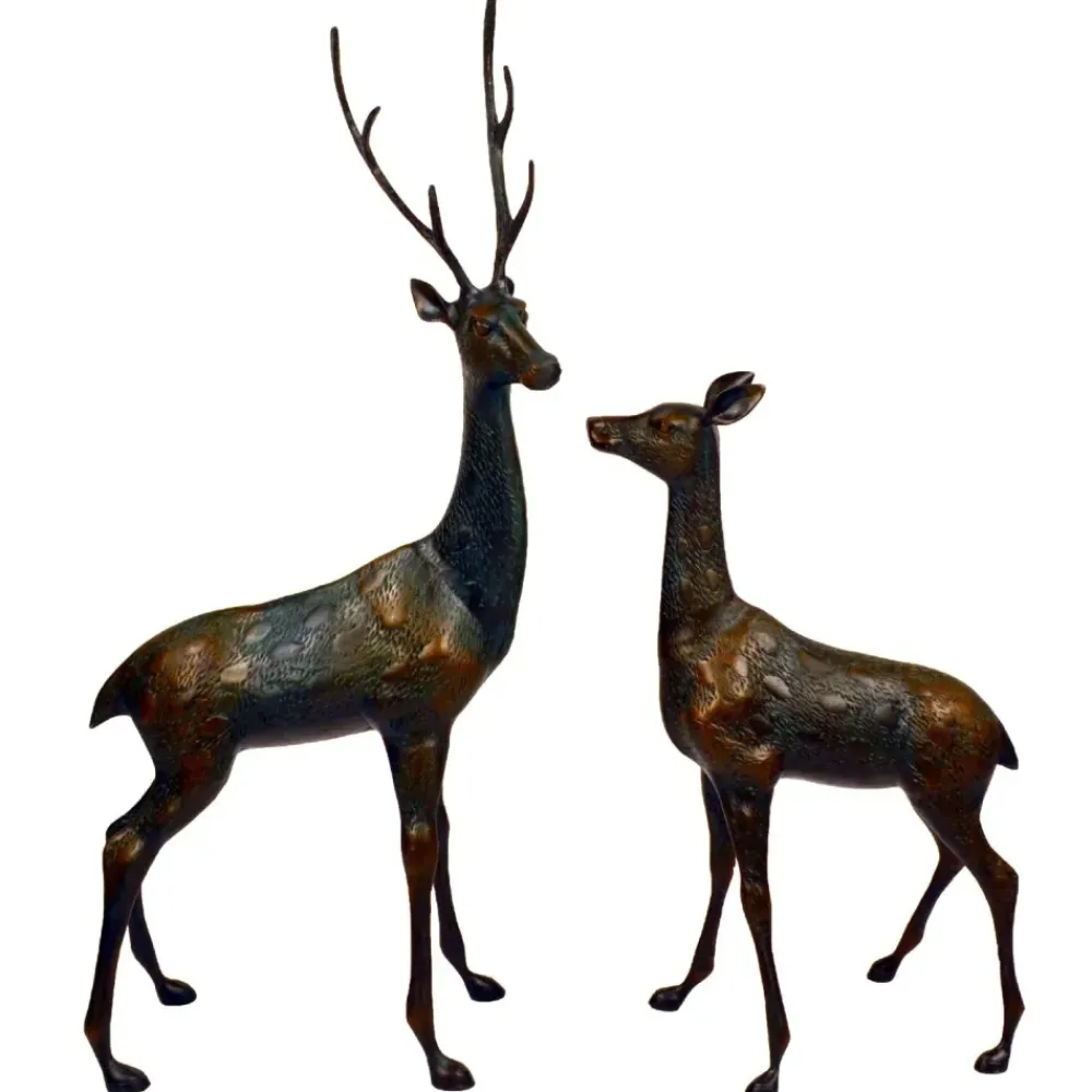 Stags & Deers^Statues & Sculptures Grand Stag & Doe Bronze Metal Garden Statues