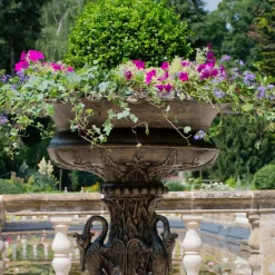 Round^Statues & Sculptures Grand Swan Urn Bronze Metal Garden Planter