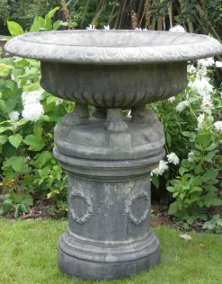 Large|Round^Statues & Sculptures Grand Tazza Stone Garden Planter on Pedestal