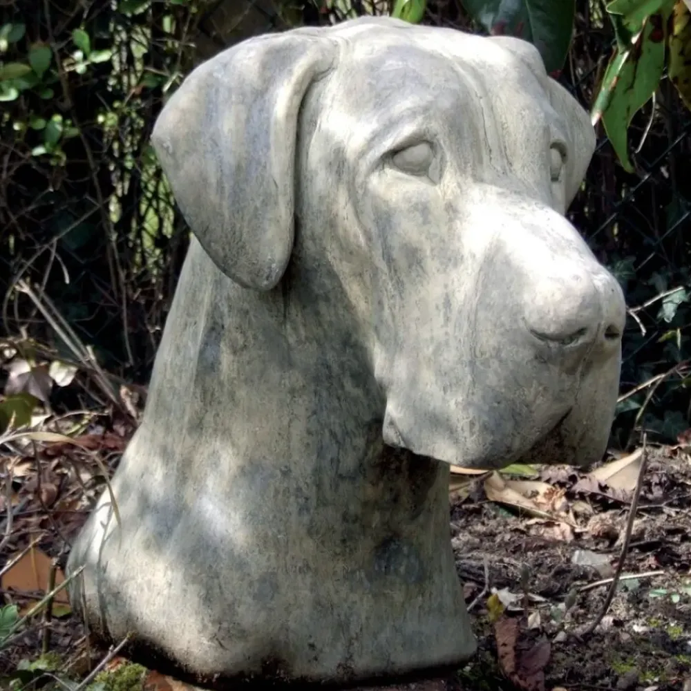 Dogs^Statues & Sculptures Great Dane Head Bust Stone Garden Ornament