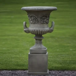 Large|Round^Statues & Sculptures Grecian Stone Garden Planter Urn on Pedestal