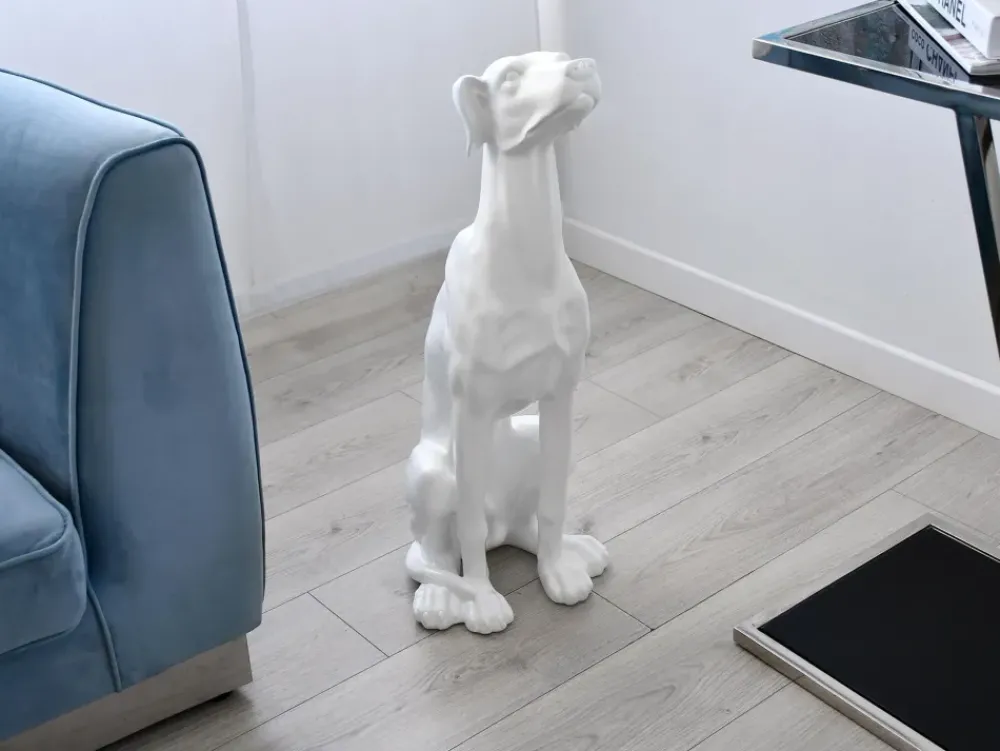 Floor Standing|Animals^Statues & Sculptures Guardian Greyhound 81cm White Resin Indoor Sculpture
