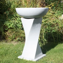 Bird Baths^Statues & Sculptures Helix Contemporary Granite Resin Garden Birdbath