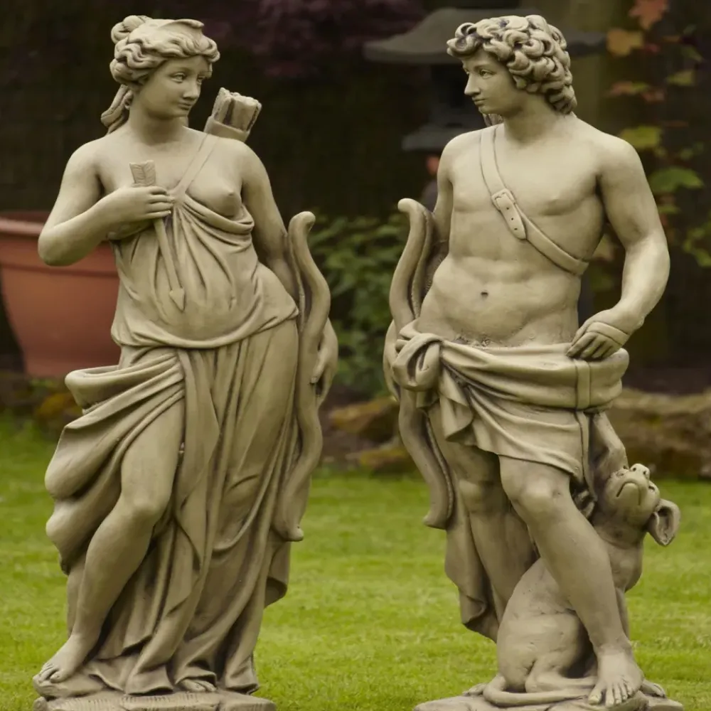 Roman^Statues & Sculptures Hunter and Diana 140cm Stone Garden Statues