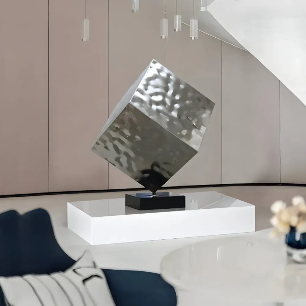 Table Top|Abstract^Statues & Sculptures Hyper Cube 75cm Silver Metal Indoor Sculpture
