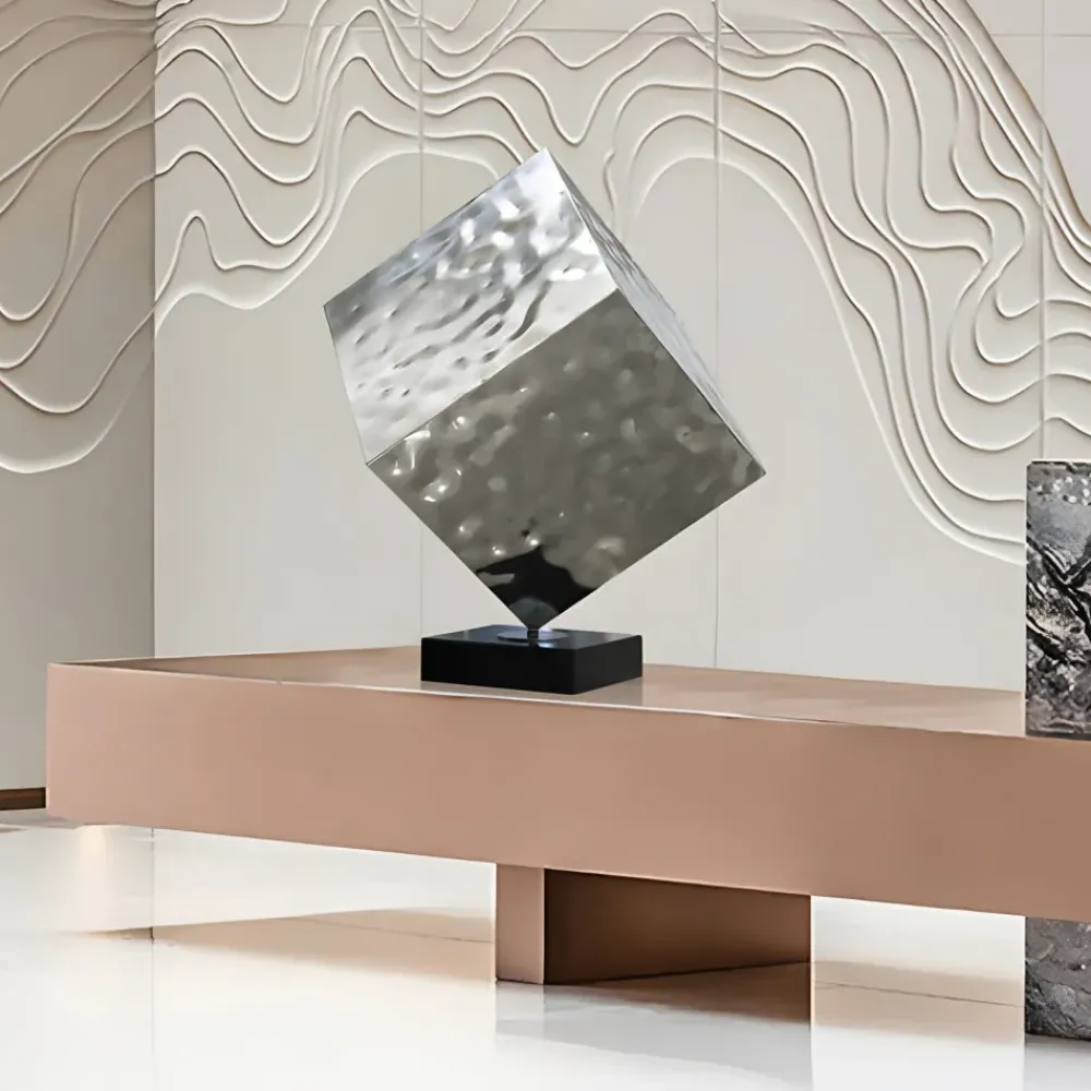 Table Top|Abstract^Statues & Sculptures Hyper Cube 75cm Silver Metal Indoor Sculpture
