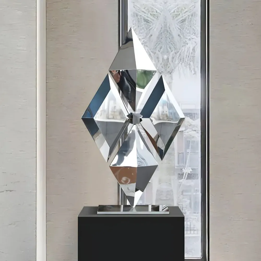 Floor Standing|Low Poly^Statues & Sculptures Hyper Prism 103cm Silver Geometric Metal Indoor Sculpture