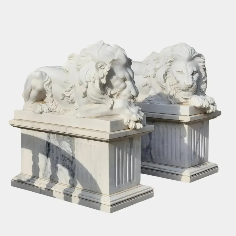 Lions|Modern^Statues & Sculptures Imperial Lion 120cm White Marble Garden Statue