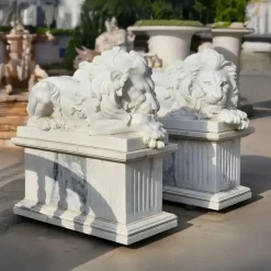 Lions|Modern^Statues & Sculptures Imperial Lion 120cm White Marble Garden Statue