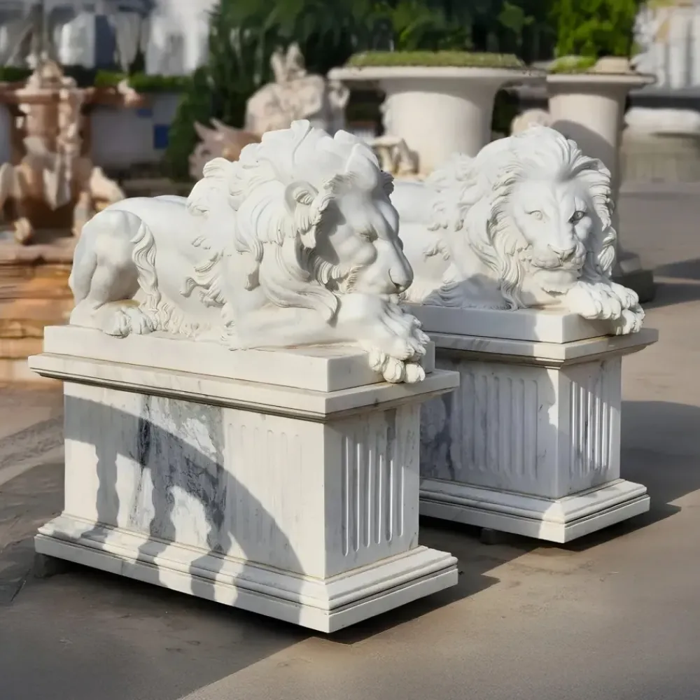 Lions|Modern^Statues & Sculptures Imperial Lion 120cm White Marble Garden Statue