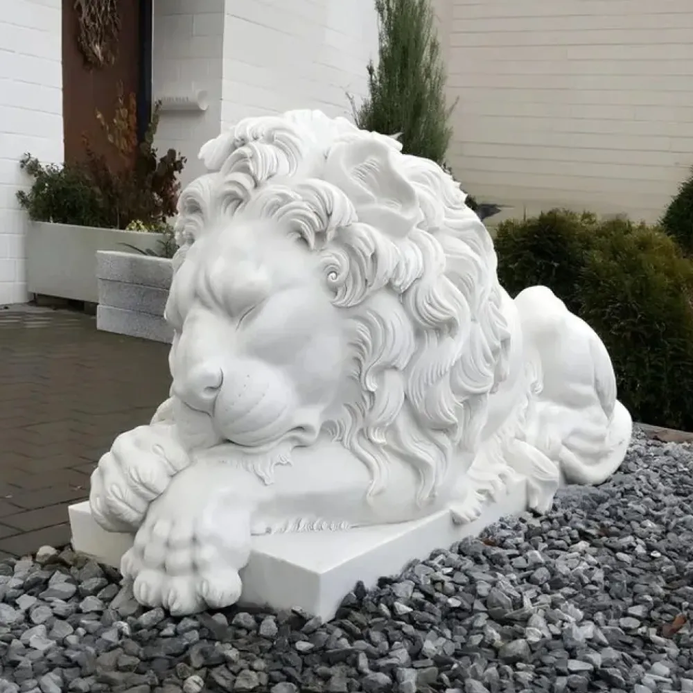 Lions|Modern^Statues & Sculptures Imperial Lion 100cm White Marble Garden Statue