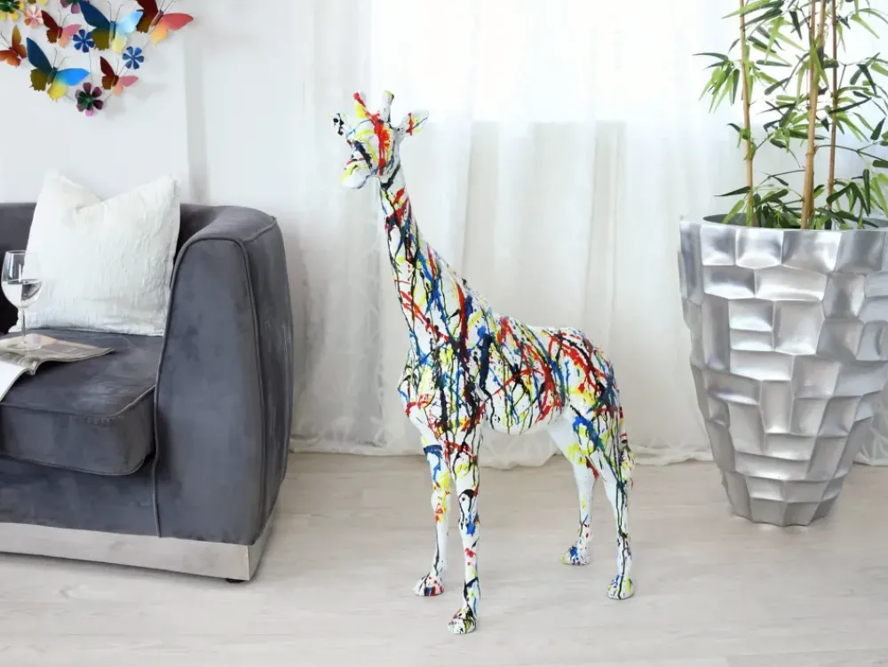 Floor Standing|Animals^Statues & Sculptures Inked Giraffe 100cm Multicolour Resin Indoor Sculpture