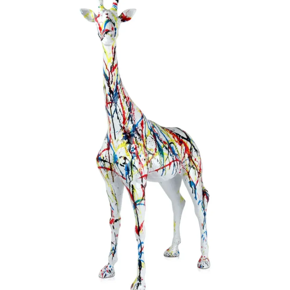 Floor Standing|Animals^Statues & Sculptures Inked Giraffe 100cm Multicolour Resin Indoor Sculpture
