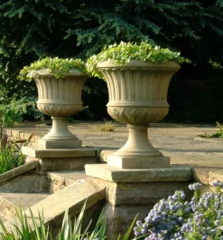 Large|Round^Statues & Sculptures Kensington Urn Stone Garden Planter on Plinth