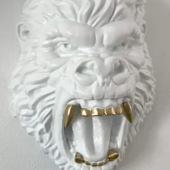 Wall Art|Animals^Statues & Sculptures King Gorilla 43cm White Resin Wall Sculpture