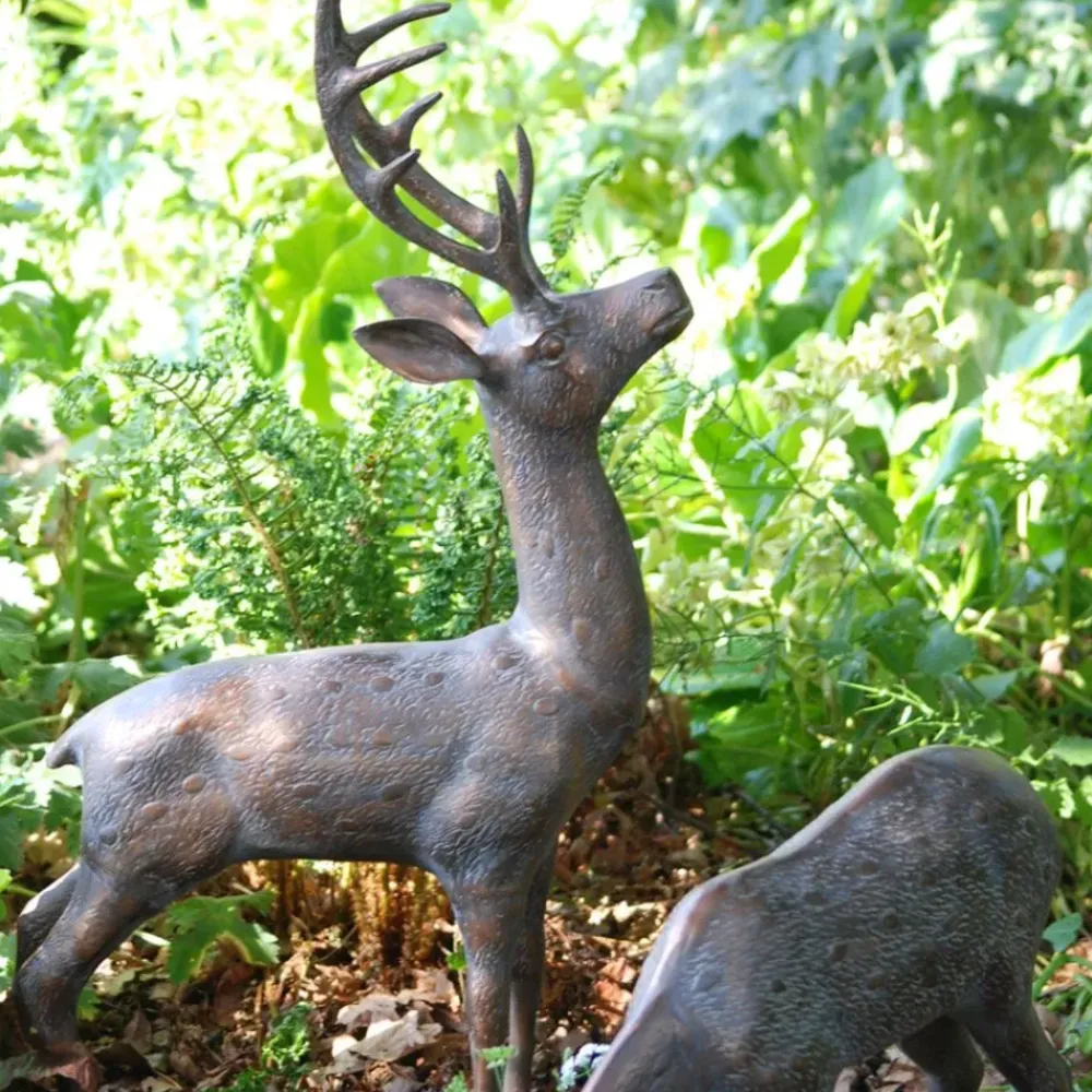 Stags & Deers^Statues & Sculptures Large Stag & Doe Deer Bronze Garden Statues