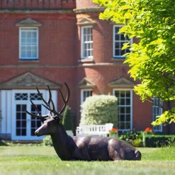 Stags & Deers^Statues & Sculptures Laying Deer Stag Bronze Metal Garden Statue