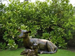 Stags & Deers^Statues & Sculptures Laying Doe & Fawn 55cm Bronze Metal Garden Statues
