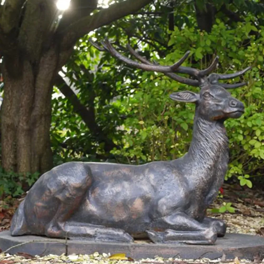 Stags & Deers^Statues & Sculptures Laying Stag Life-Size Bronze Metal Garden Statue