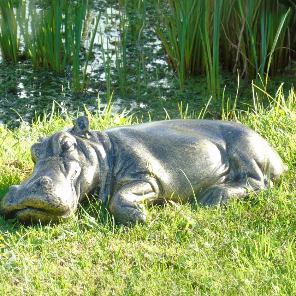 Wildlife^Statues & Sculptures Lazy Hippo Bronze Metal Garden Statue
