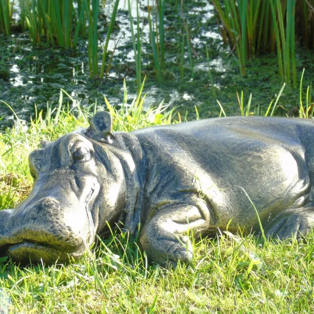Wildlife^Statues & Sculptures Lazy Hippo Bronze Metal Garden Statue