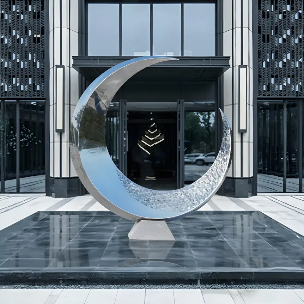 Floor Standing|Abstract^Statues & Sculptures Lunar Orbit 120cm Silver Metal Indoor Sculpture