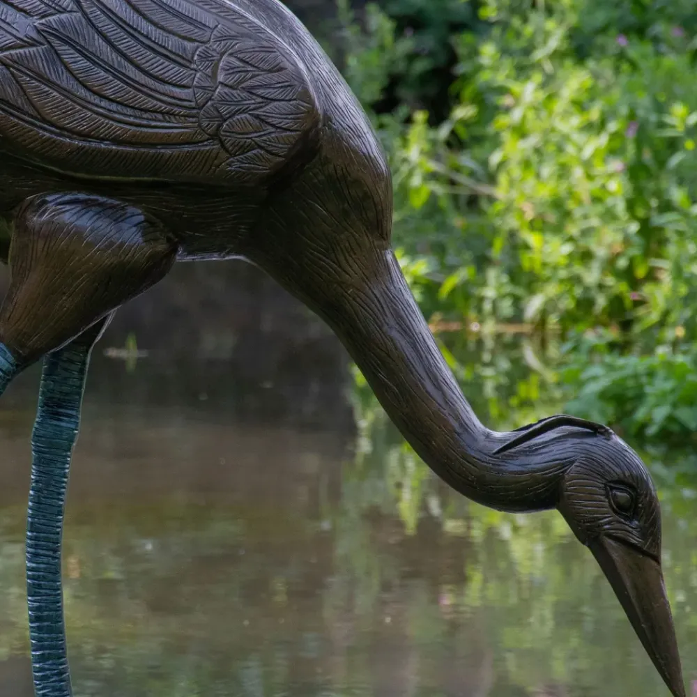 Cranes^Statues & Sculptures Majestic Crane 100cm Bronze Metal Garden Statue