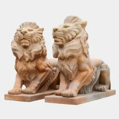 Lions|Modern^Statues & Sculptures Majestic Lion 100cm Yellow Marble Garden Statue