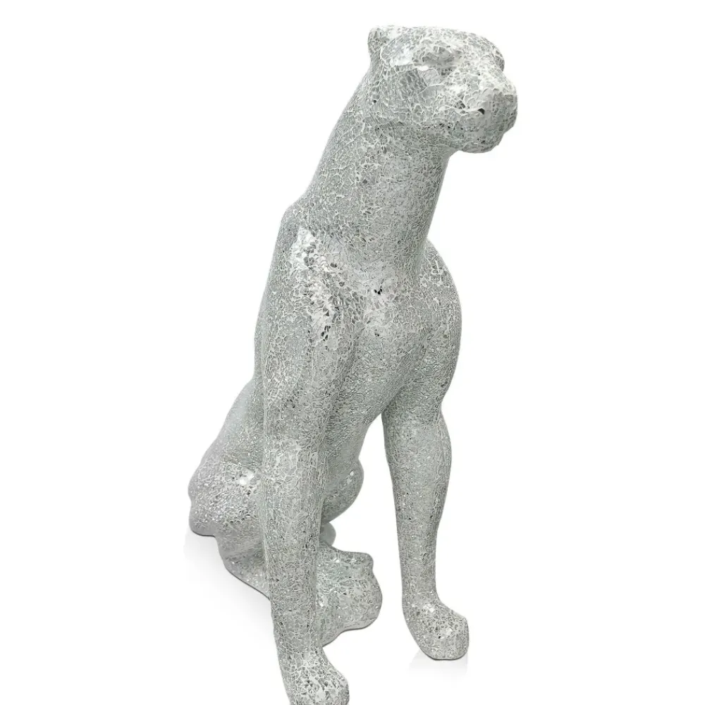 Floor Standing|Animals^Statues & Sculptures Majestic Panther 80cm Silver Resin Indoor Sculpture