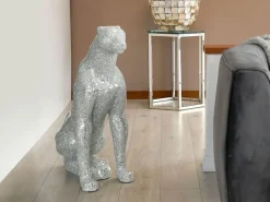 Floor Standing|Animals^Statues & Sculptures Majestic Panther 80cm Silver Resin Indoor Sculpture