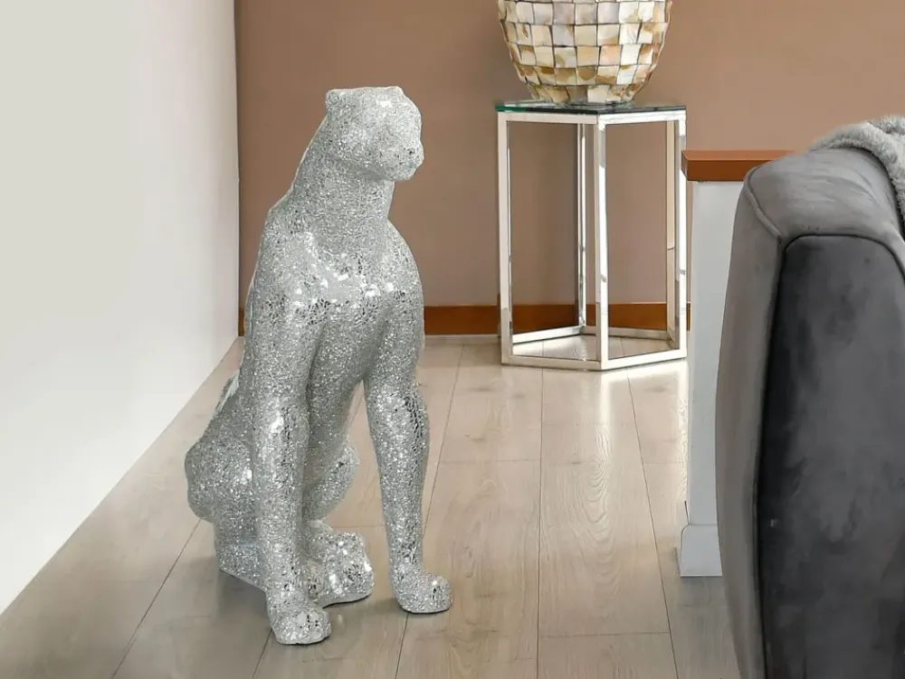 Floor Standing|Animals^Statues & Sculptures Majestic Panther 80cm Silver Resin Indoor Sculpture