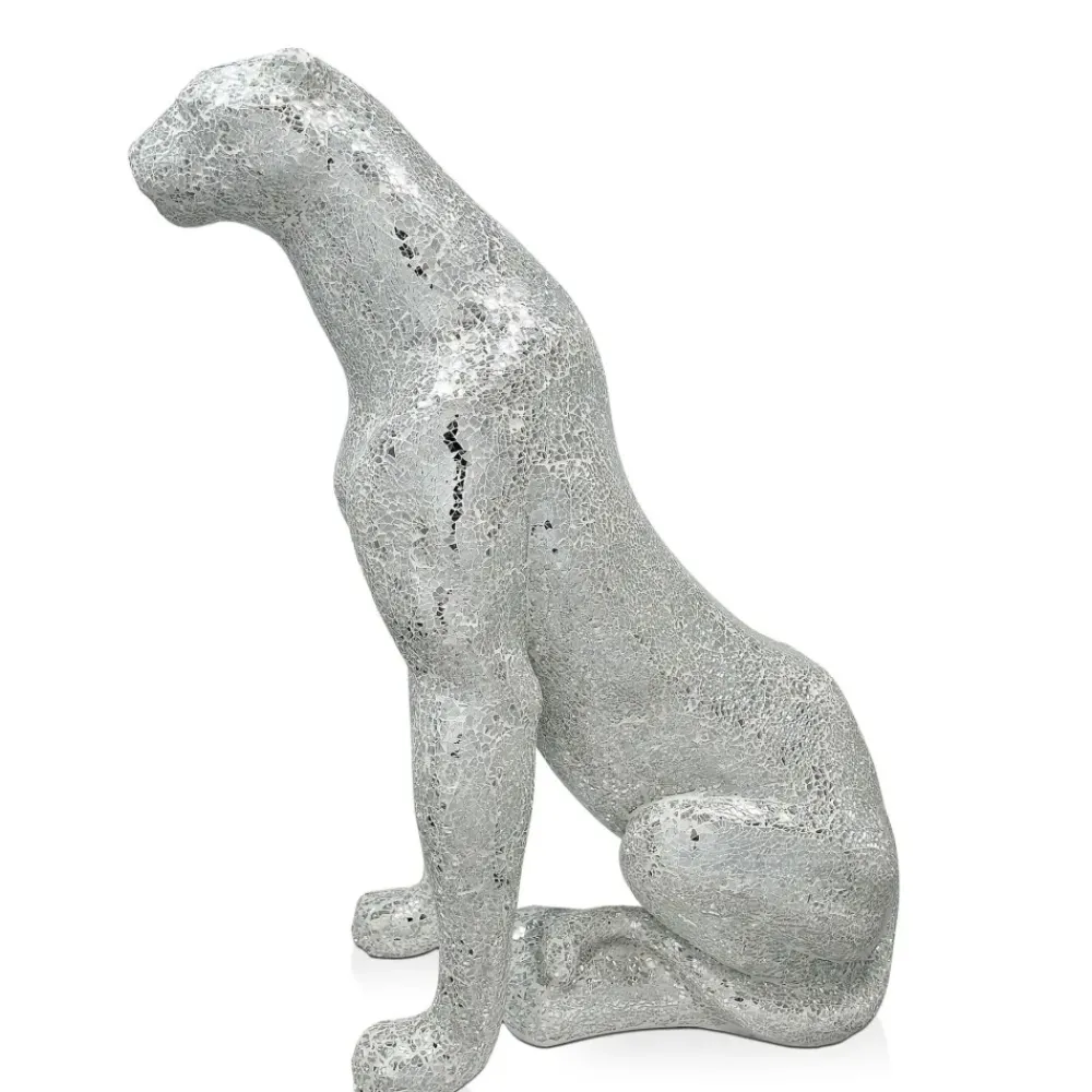 Floor Standing|Animals^Statues & Sculptures Majestic Panther 80cm Silver Resin Indoor Sculpture