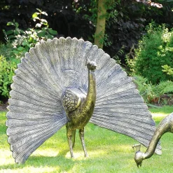 Peacocks^Statues & Sculptures Majestic Peacocks Life-Size Bronze Metal Garden Statues