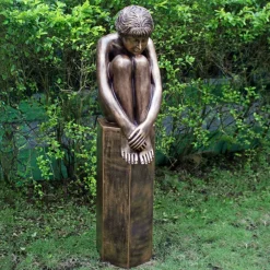 Modern^Statues & Sculptures Melina on Column 110cm Bronze Resin Garden Statue