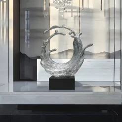 Floor Standing|Abstract^Statues & Sculptures Oceanic Wave 117cm Silver Metal Indoor Sculpture