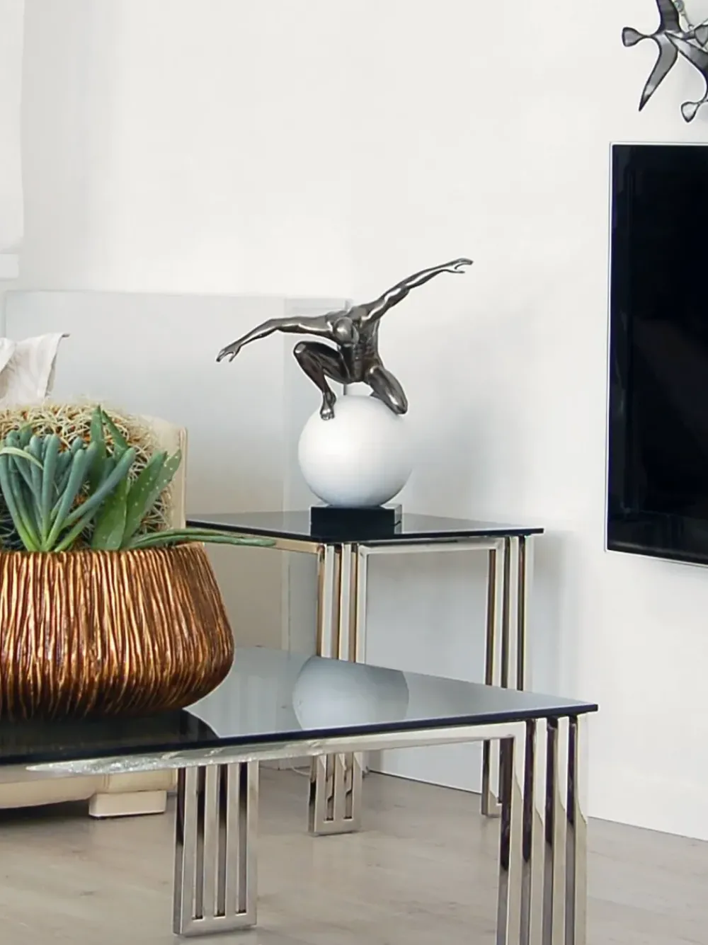 Figurative|Table Top^Statues & Sculptures Orbital Balance 47cm Anthracite Resin Indoor Sculpture